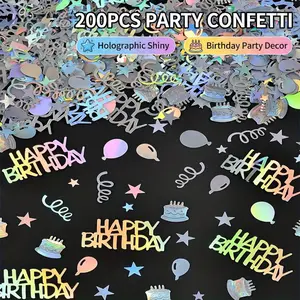 200 Rainbow Color Birthday Confetti, Round Letters Numbers Stars Shapes, Soft Colors, Plastic Party Decorations, Disco Theme Anniversary