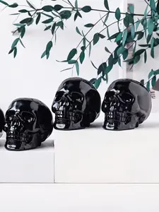 Hand Carved Healing Crystal Obsidian Skull Statue, Natural Material, Hand Selected Crystals, Unique Design, Ideal Gift for Decorators and Collectors