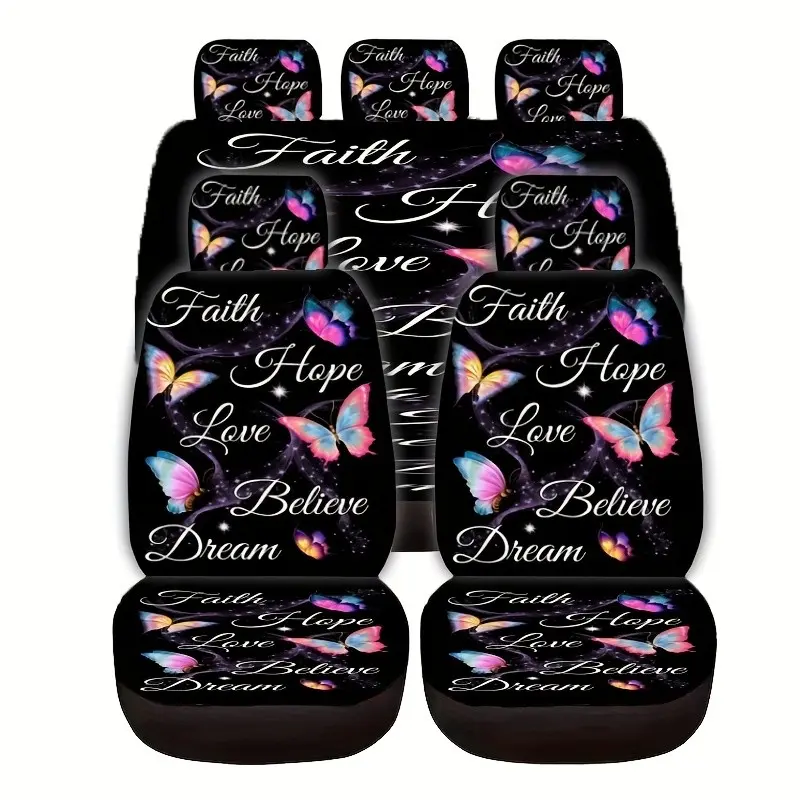 Butterfly Print Car Seat Covers, Seat Protectors Cushion, Auto Seat Protectors, Thickened Design, Ultra-Elastic Fabric, Polyester Seat Covers, Fits Tesla Model Y, Small Cars, Suvs, Halloween & Christmas Gift, Universal Fit, Car Accessories