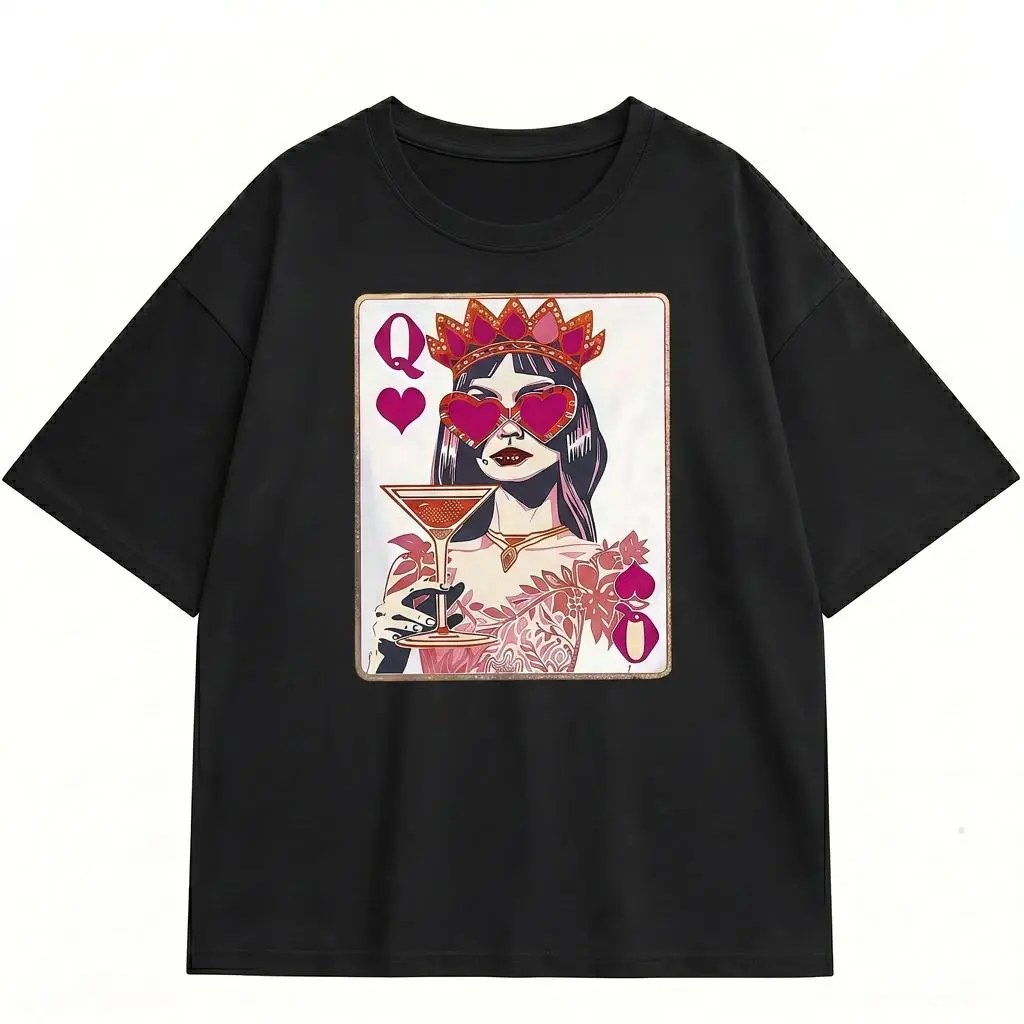 Queen Of Hearts Cocktail Shirt Women Plus Size Martini Graphic Tee