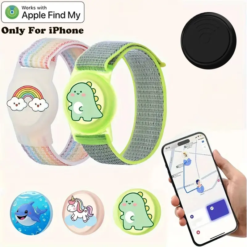Cute Cartoon Airtag Bracelet Holder, Nylon Rope Strap with Soft Silicone Covering, Compatible with iOS Devices, Boys & Girls Wearable Accessory