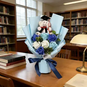 Graduation Faux Flower Bouquet, Realistic Sunflower Rose Artificial Flowers, Low Maintenance for Home Desk Decor, Ideal Graduation & Teacher Parent Gifts