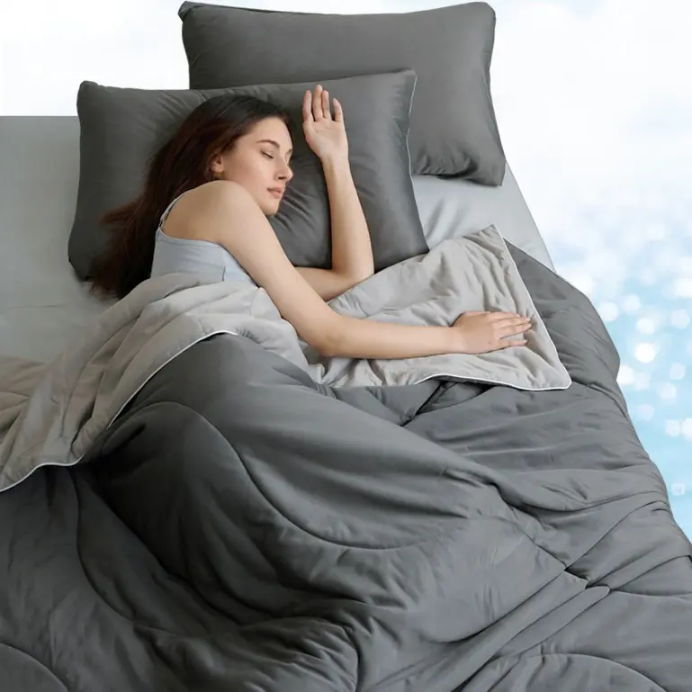 【Back to School】DOWNCOOL Double-sided  Cooling Comforter Set , 2/3pcs Cooling Comforter Set with pillowcases , Cooling Duvet Set for Hot Sleeper, Breathable Summer Quilt, Lightweight Soft Q-Max>0.04 Arc-Chill Cool Comforter Set#tiktokshopmemorialday