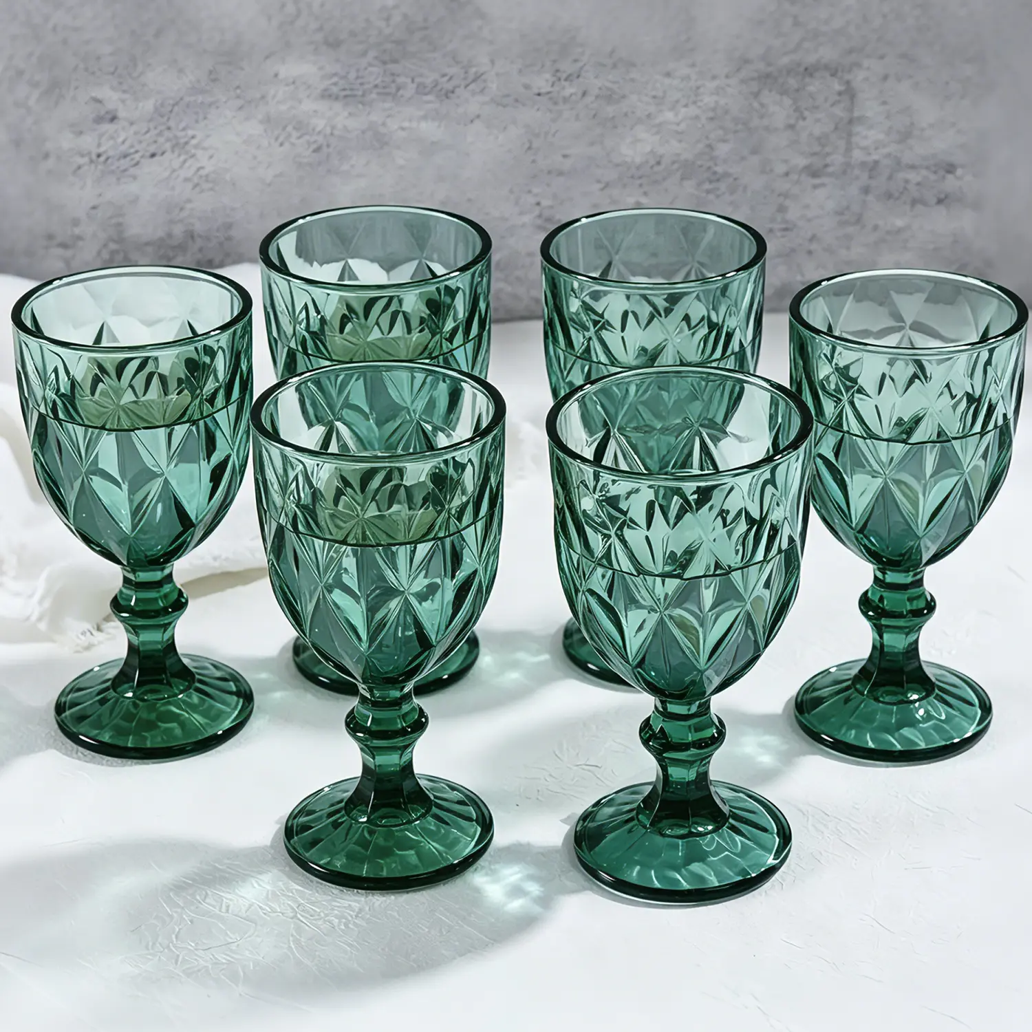 Vintage Wine Glasses Set of 6, 8 oz Colored Glass Water Goblets, Embossed Floral Decorative Crystal Glass Cups Set, Dishwasher Safe, for Wedding, Party, Red Wine Glass, Bars, Restaurants Glass Ware Wine lovers Gift