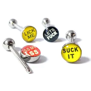 4pc Bulk Pack Epoxy Dome Bad Word Tongue Rings 14g Tounge Body Jewelry