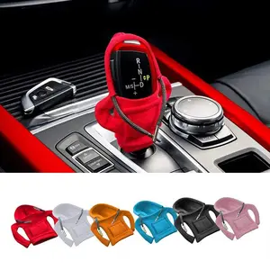Car Shift Knob Hoodie Cover - Fleece Transmission Gear Costume Shape with Customized Cord, Easy Maintenance and Personalization, Multifunctional Design for Various Vehicle Models, 4 Color Options (Blue, Orange, Pink, Red)