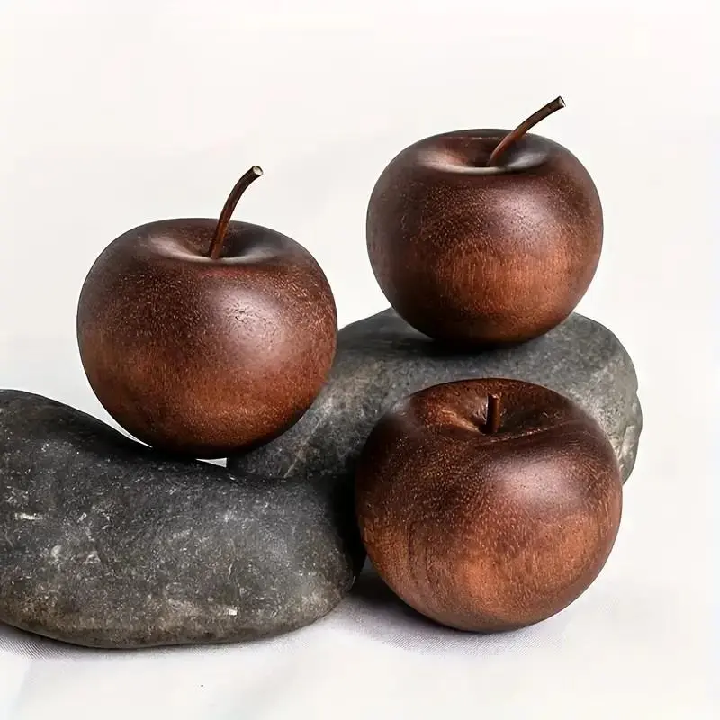 Natural Wooden Aroma Diffuser Set, Hand-Carved Apple Shape from Solid Teak Wood for Essential Oils, Long-Lasting Home & Car Fragrance Decor for Room Office Desk (2 PCS)​