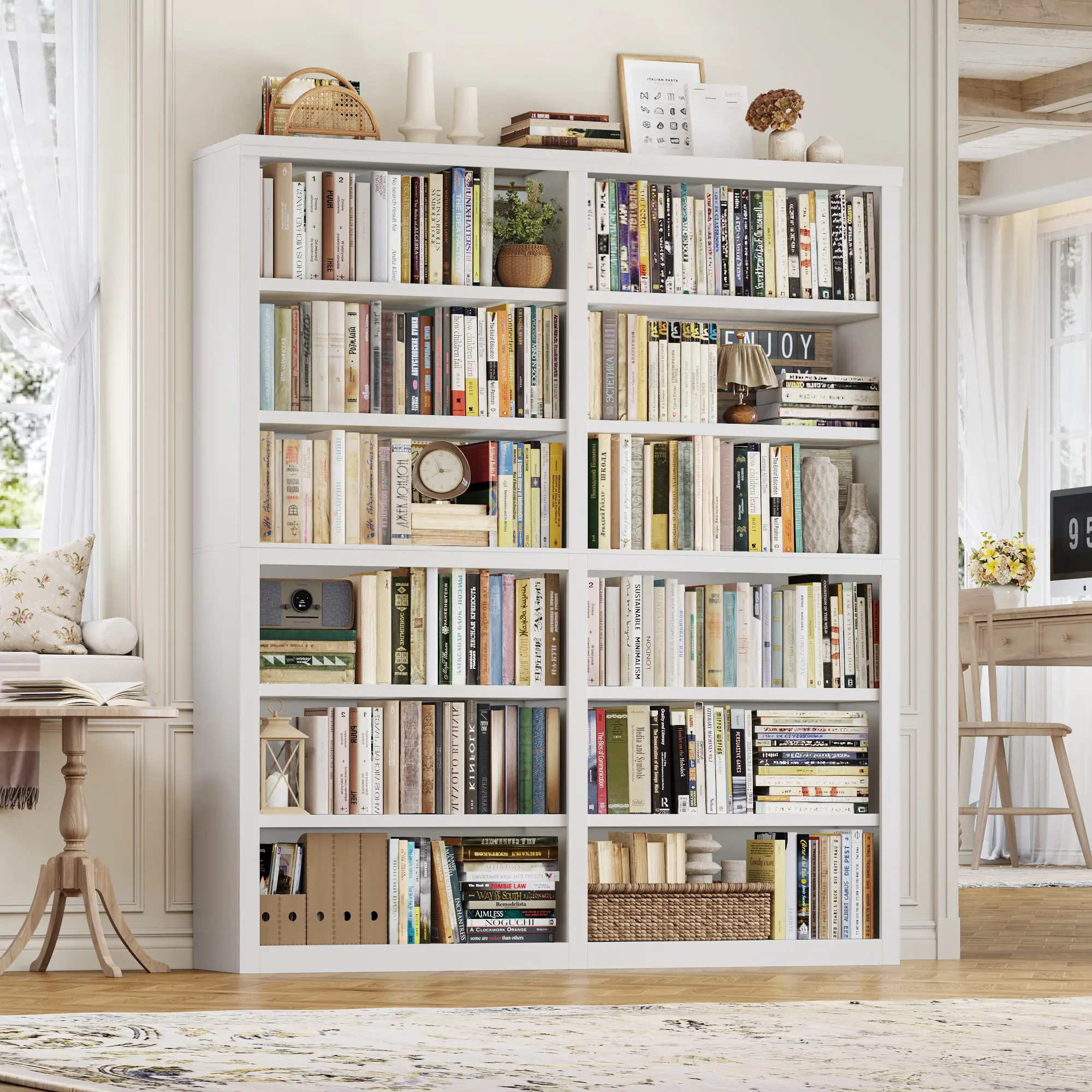 【2 packages shipping】HOSTACK 63" W Open Book Shelf, 73" Tall Bookshelf with Storage, 12 Display Shelves, 6 Tier Wooden Book Case for Living Room, Home Office, Library