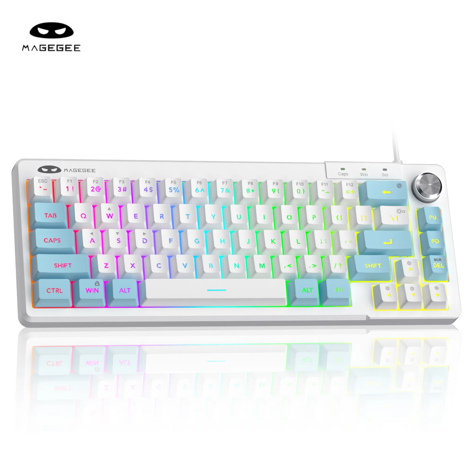 TS68 68-Key 65% Layout Compact Mechanical Keyboard with RGB Backlight, Wired Connection, Ergonomic Knob Control, OEM Profile, Anti-Ghosting, Portable