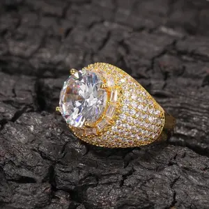 [ICE HUE]18K Gold Vacuum Plated Copper with 5A+ Sri Lanka Large Zircon Ring Miami Italy Mexico & Micro Inspired for Women & Men Luxury Jewelry, Daily Wear,Casual Fashion, Gift Idea,,Classic,Hip Hop,Simple, Sporty Style