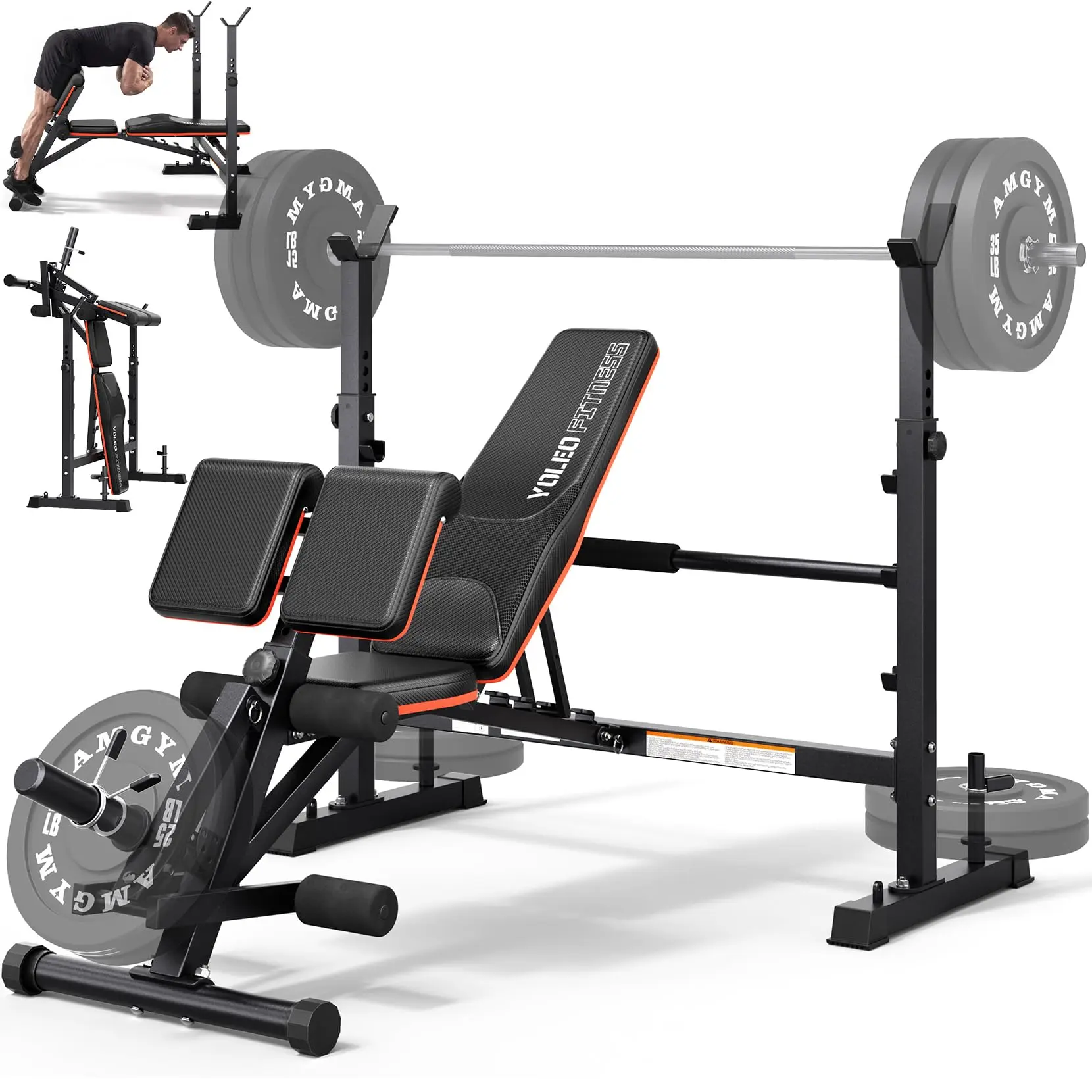 YOLEO Foldable Olympic Weight Bench - 1870Lbs Wide Bench Press Rack with Upgraded Roman Chair, Preacher Curl, Leg Extension, Ergonomic Backrest for Heavy Lifters' Home Gym