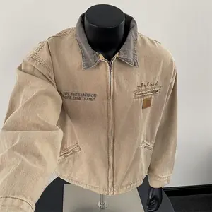 Retro ort Padded oulder Workwear Jaet Men's Sli Cleanfit Zipper Denim Collar Trendy Spring Autumn Casual Outerwear