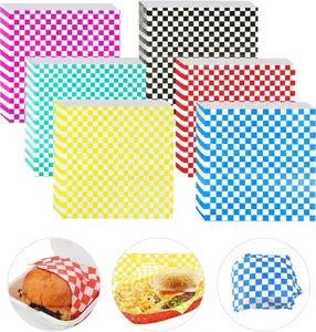 240 count  Basket Liners 12x12 inch Wax Paper Deli Paper Sheets  Proof Sandwich Wrapping 6 colors Checkered for Bread Burger Fast   Kitchen and Party