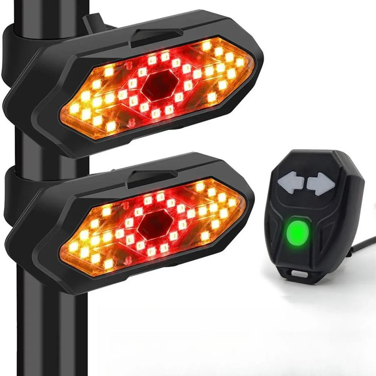 LED Bike Turn Signals - Wireless Remote, USB-C Rechargeable & IPX4 Waterproof | E-Bike Mountain Bike Ebikes Safety