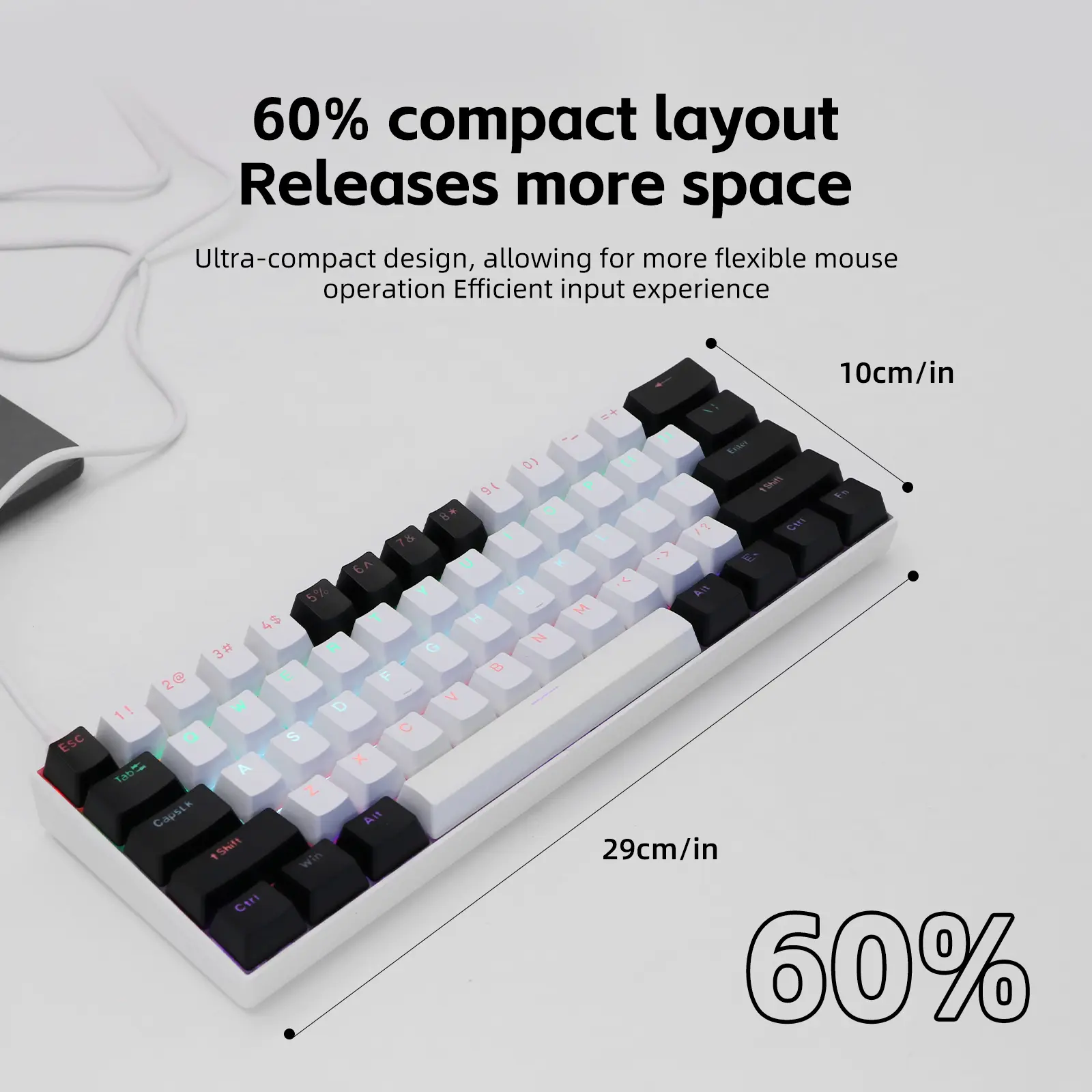 61 Keys Wired Mechanical Keyboard, Hot Swappable, RGB Color Backlit Cyan Switch, Multiple Lighting Modes, USB Wired Gaming Keyboard for PC Laptop