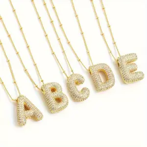 Fashion Initial Letter Necklace with Rhinestones - Bubble Design, Daily Pavê Artificial Gemstone Necklaces & Pendants, Personalized Jewelry Gift for Women Man