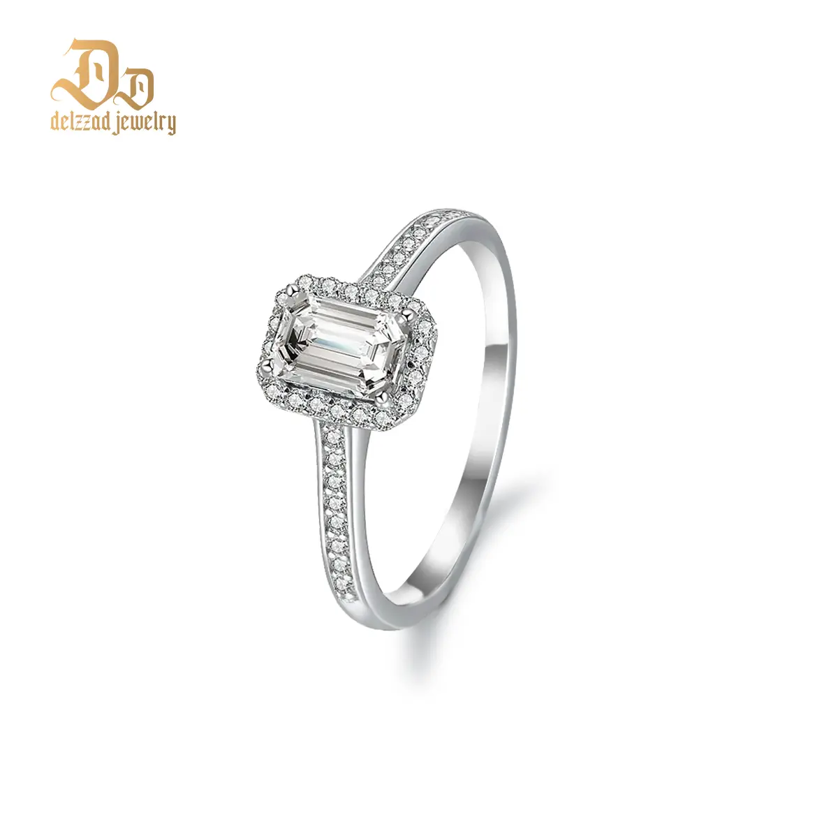 Delzzad 2ct Octagon Halo Ring Synthetic Moissanite Ring S925 Band Christmas Gift