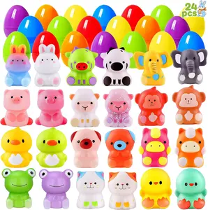 Easter Gift 24 Pack Plastic Easter Eggs Filled with Animals Squishy Toys Inside for Easter Egg Hunts Easter Basket Stuffers Party Favor Classroom Prize