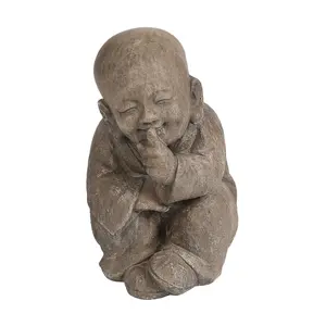 LuxenHome Weathered Brown MgO Quiet Little Buddha Monk Garden