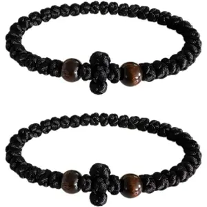 Orthodox Prayer Rope Bracelet, 2-Pack Black , Christian Prayer Beads with Cross