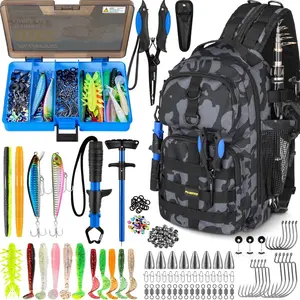 Backpack with Tackle Boxes, Waterproof Sling Tackle Bag For Gear With Rod Holder, Gifts for Men With lures, pliers, Fish Lip Gripper.