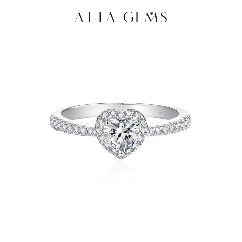 ATTAGEMS Moissanite Cluster Ring for Women, Fashion Heart Shaped Halo Artificial Gemstone Jewelry for Anniversary, Birthday Gift, Artificial Gemstone Ring, Fashion Heart Rings