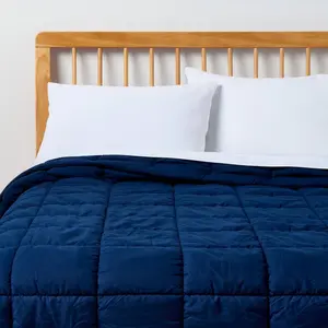 Full/Queen Puffer Box Stitch Comforter Navy Blue - Room Essentials Full/Queen Puffer Box Stitch Comforter Navy Blue - Room Essentials