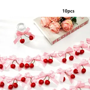 10pcs Cherry Bow Garland Ribbon | She'S The Cherries on Top Party Hanging Ornaments for Wedding, Shower, Bachelorette - Bright Pink Polyester Decorations