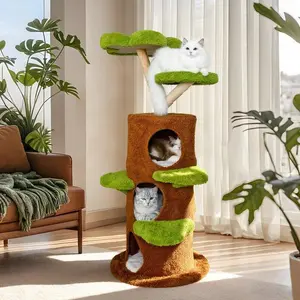 Bingopaw Stump Cat Tree Large Cat Tower with Sturdy Wooden Frame Sisal Rope Scratching Post Modern Cat Condo for Indoor Cats Green Brown Multi Level Fun for Active Cats