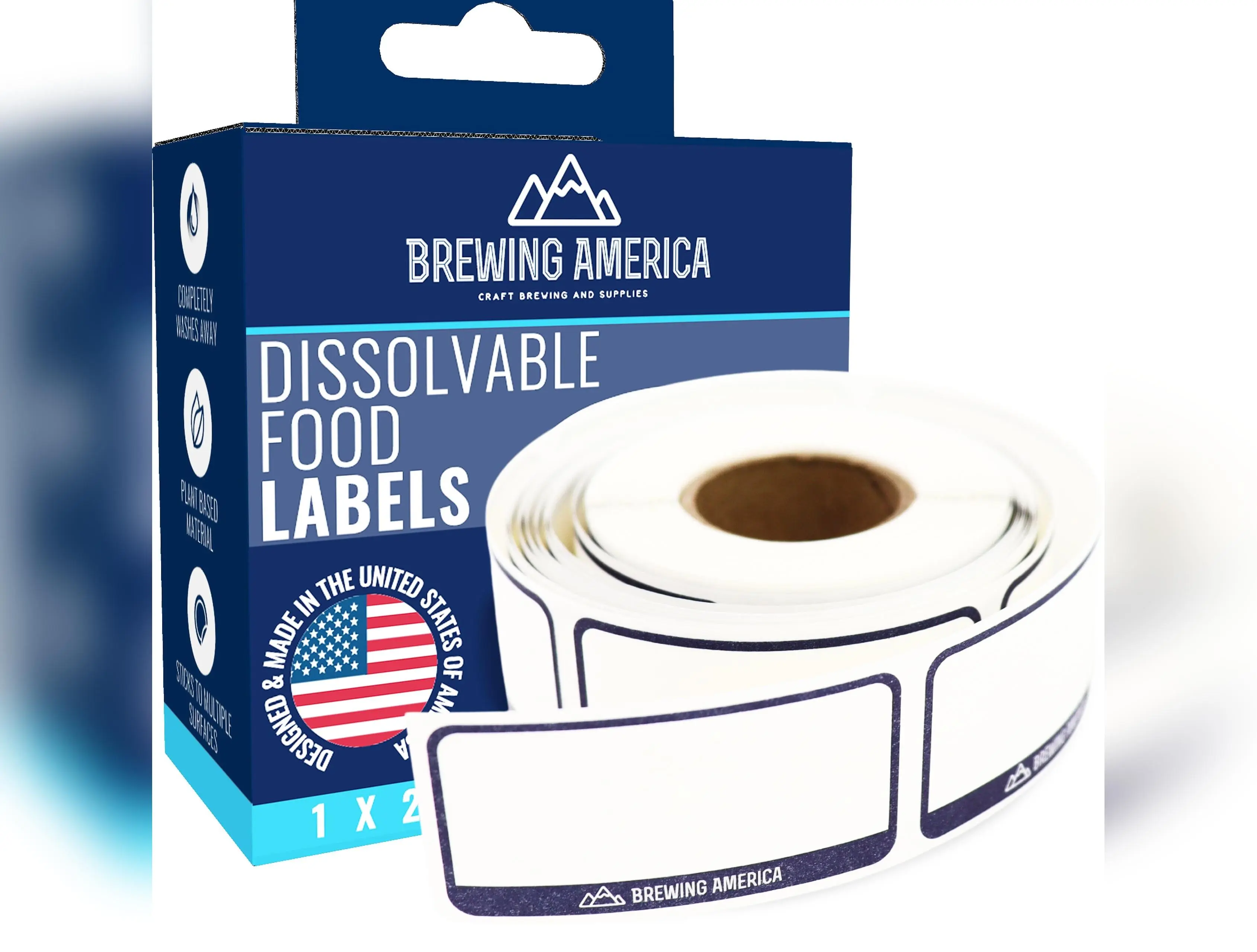 Dissolvable Food Labels for Food Containers Glass, Plastic or Metal No Scrubbing, No Residue - Old Glory Blue