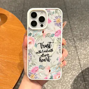 Premium Magnetic TPU Smartphone Case - Aesthetic Flower & Trust Quote Design, MagSafe Ready, Shockproof, Anti-Fall, Ultra-Thin, Resistance, for iPhone 11/12/13/14/15/16 & Pro Max, Mobile Phone Accessories