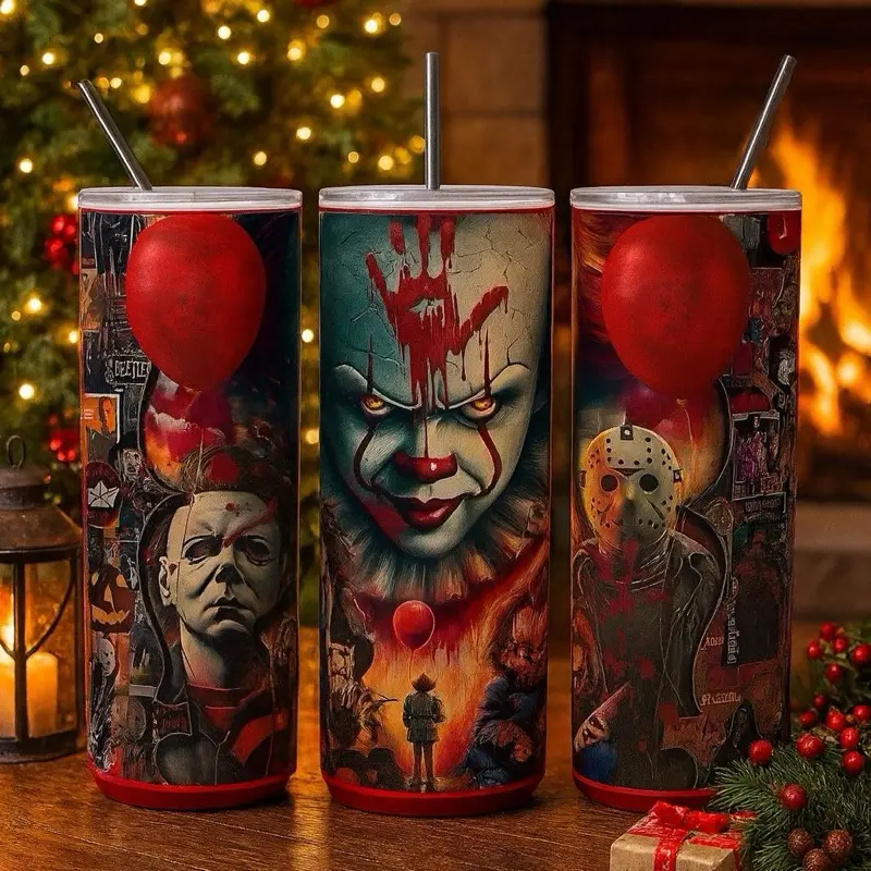 Pennywise Horror Movie Mesh Up Tumbler-Horror Fan Gift Idea-Slasher-Scary-IT-Dual Insulated 20oz Stainless Steel Drinkware Flasks Mug Bottles Portable Water Bottles Bottled Cup Reusable Washable Balloon Blood