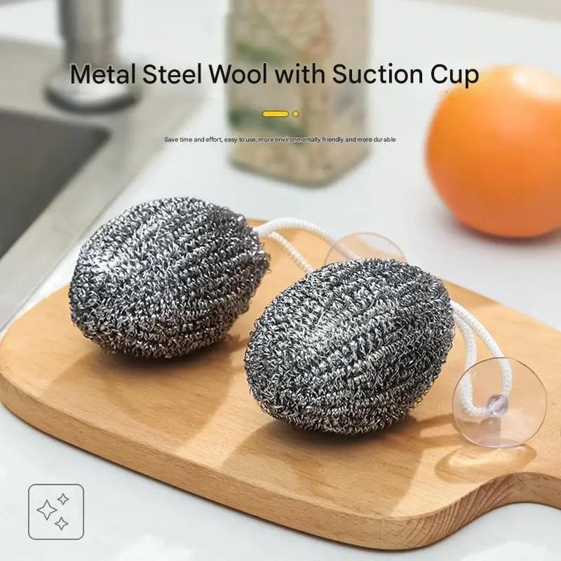 2Pcs Stainless Steel Scrubber,Wire Metal Scrubber with Lanyard | Dirty Cookware Cleaner, Steel Wire Balls for Cleaning Dishes (Silver)