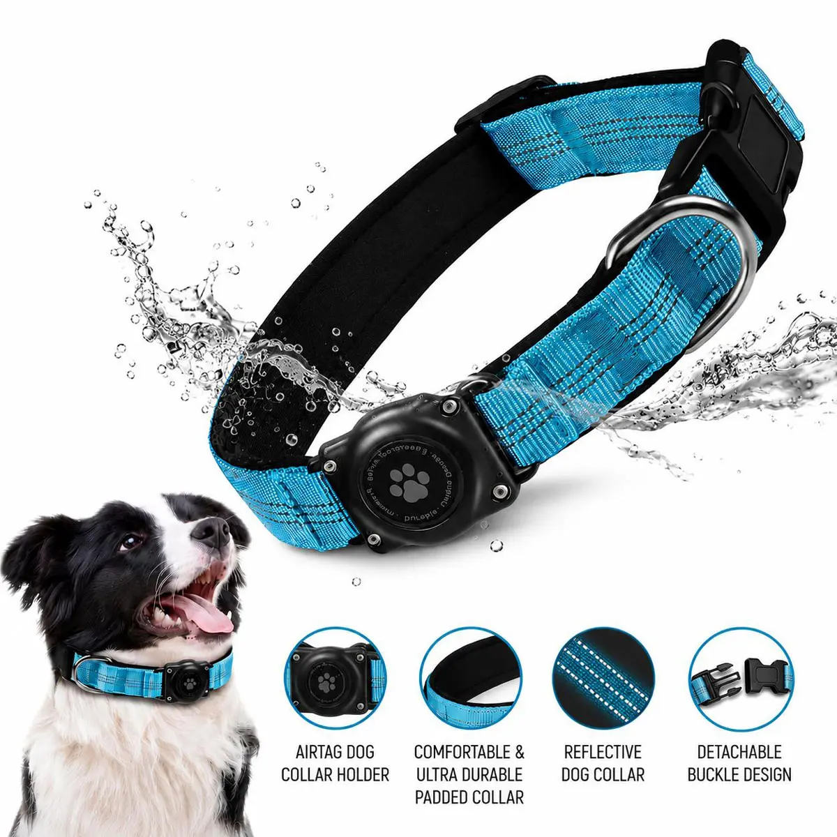 Anti-Lost AirTag Dog Collar ️ Unbreakable Heavy Duty Tactical Collar | 100% Waterproof & Padded Integrated Holder for Medium Large Dogs Durable Reflective Harness