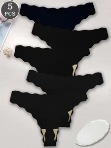 5-pack of pure black low-rise seamless women's underwear, hollow-out design, comfortable and skin-friendly, sexy and fashionable women's thong