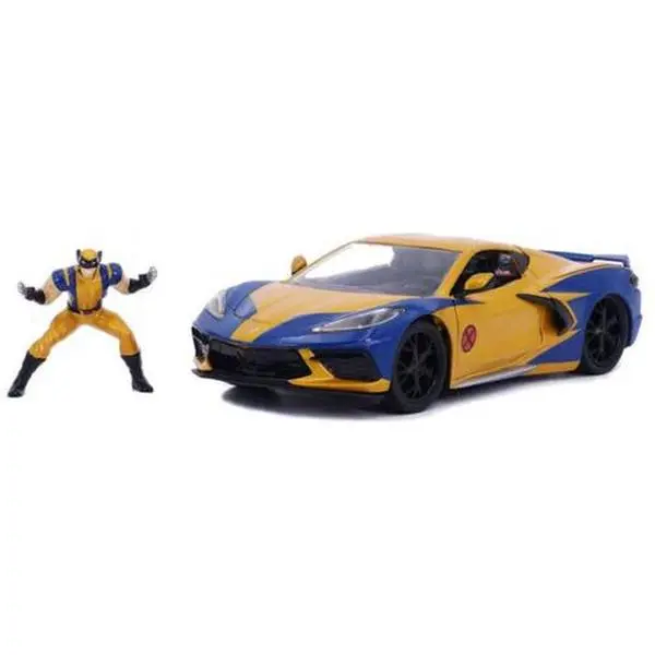 Marvel X-Men Hollywood Rides 2020 Corvette C8 Die-Cast Car & Wolverine Collectible Figurine - Elegant Design, Adults' Collectible Item