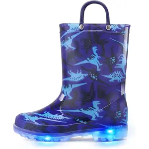 P-SOK017    Kids Rain Boots, Waterproof Light up Boots with Easy-on Handles