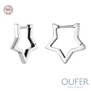 Oufer S925 Sterling Silver Star Hoop Earring - Fashion Accessory