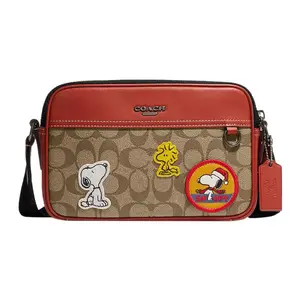 Coach x Snoopy x Peanuts Graham 23 Camera Bag with Coated Canvas and Calfskin for Women in Brown and Red