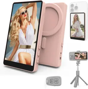 Vamvo Vlog Selfie Monitor Screen for iPhone, Magnetic Back Camera Monitor with Remote Control, 4K/1080P Wireless Screen Mirroring for Content Creator & TikTok, Compatible with iPhone & Android, Pink