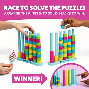 Color Match Challenge Game, Wooden Color Match Challenge Game, Stacking Game for Family & Adults, Family Board Game - Quick Thinking Stacking Challenge, 2-4 Players, Travel-Friendly Party Game for Game Night