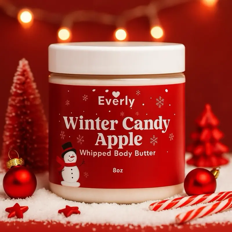 Everly Winter Candy Apple Whipped Body Butter 8oz - Festive Holiday Scented Moisturizer for Soft Skin