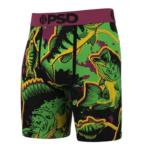 PSD Mens Big Bass Camo Boxer Brief - Standard Length 7 Inch Inseam, Soft and Breathable Poly Blend Fabric