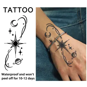 Cross Star Moon Temporary Tattoo Sticker Magic Tattoo Waterproof Temporary Tattoos Long-Lasting 7-15 Days Herbal Semi-Permanent Tattoo Fake Tattoo for Men and Women Realistic Arm Tattoo
