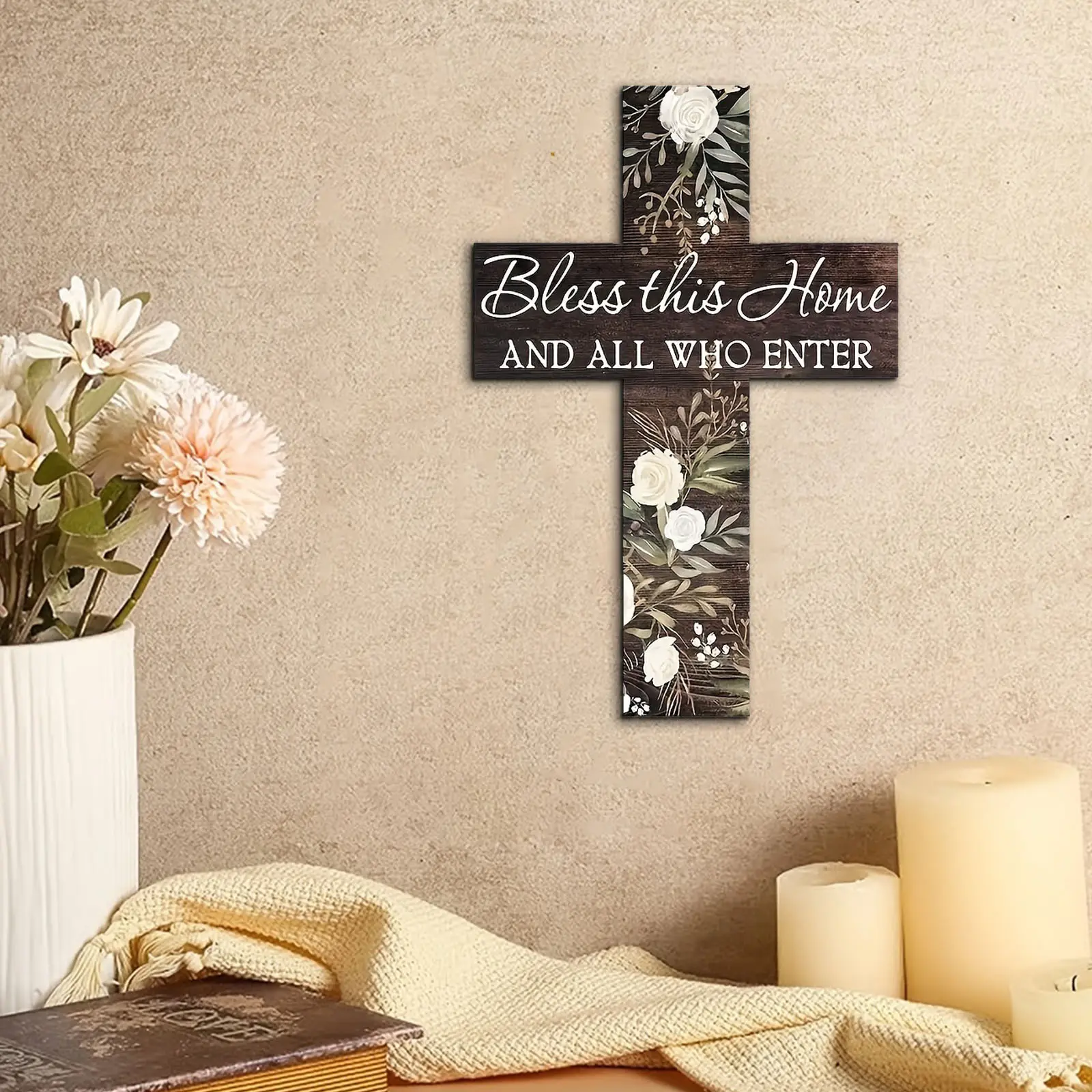 Bless this home wooden wall cross - a home decoration symbol, Religious home decor, religious wall art, Religious decorations, suitable for housewarming, baptism, first communion, etc. - spiritual decoration for doors and walls