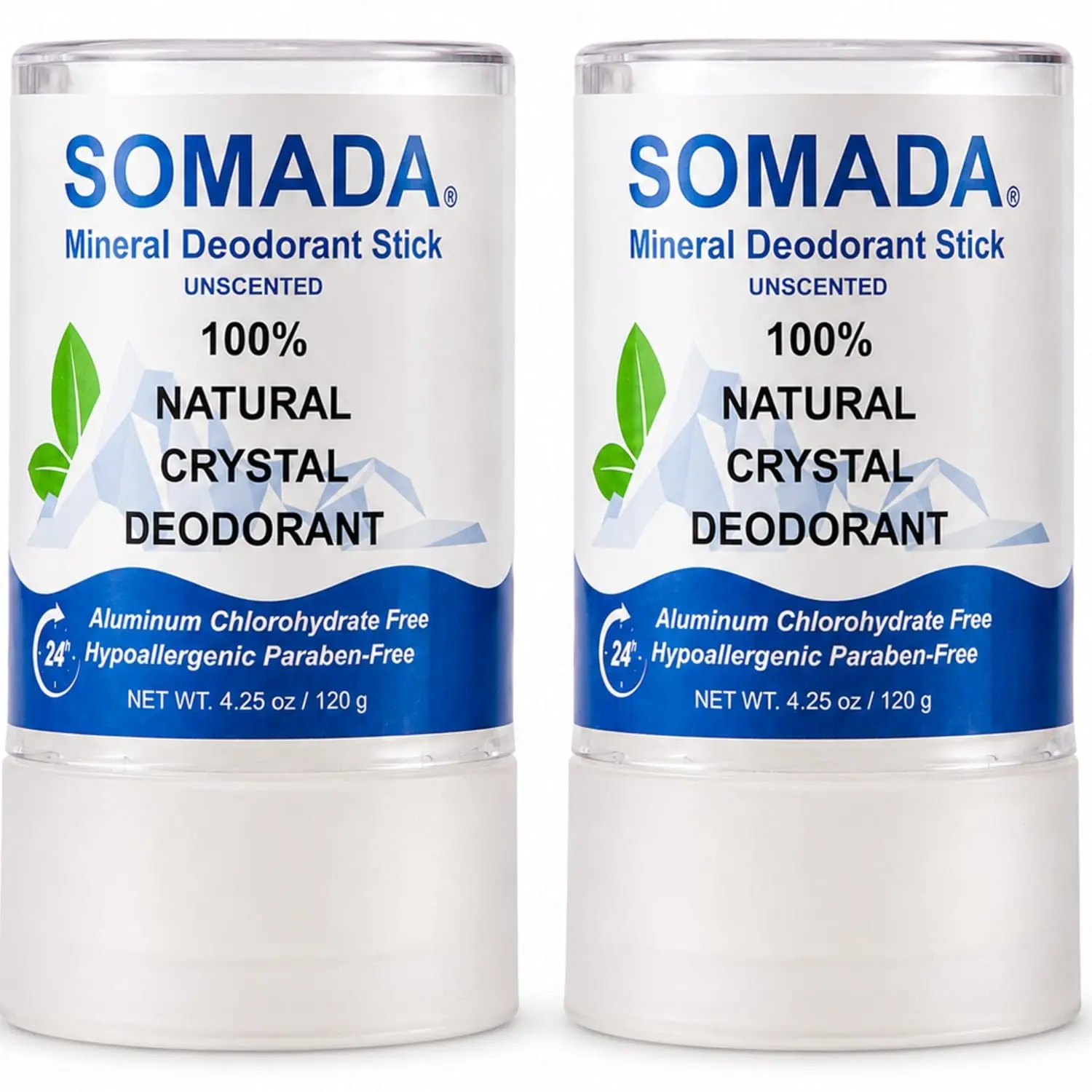 SOMADA Crystal Deodorant Stick - Piedra de Alumbre - Alum Stone, 4.25oz | 100% natural mineral salt stone, unscented, aluminum-free 2 pack