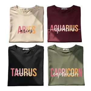 [Full 12 Zodiac] Minimalist Zodiac T-Shirt, Modern Astrology Sign T-Shirt with Bold Letter Design, Cozy Unisex Pullover, Perfect Horoscope Gift for Zodiac Lovers, women's shirt, Casual womenswear-zodiac shirts