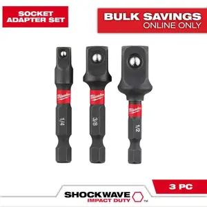Milwaukee SHOCKWAVE Impact Duty 1/4 in. Hex Shank Socket Adapter Set 3-Piece Bulk Savings Online Only No Warranty
