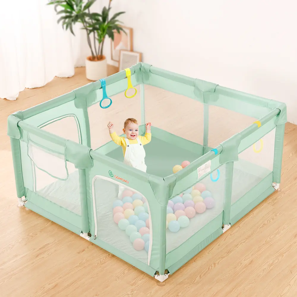 BIOBY Portable Baby Playpen, 50x50x27 inch, Small Baby Play Pens, Portable Soft Mesh Sturdy Pipe Ample Space for abies and Toddler, Full Mesh Design, Indoor & Outdoor Kids Activity Center, Portable Travel Design, Green, Mother's Day Gift