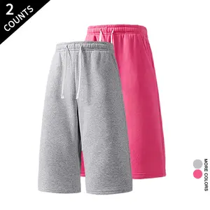 2-pack unisex 7-inch knee-length athletic shorts, gray and pink drawstring casual Bermuda shorts, loose fit fashion shorts suitable for streetwear and everyday wear fathersdaygift